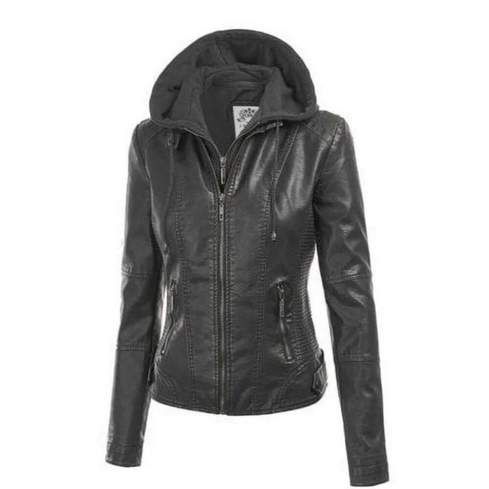 Made By Johnny (MBJ) Women's Faux Leather Mob Wife Moto Biker Jacket - Black - Picture 3 of 9